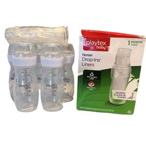 Playtex Baby Nurser Drop-Ins Liners 8-10 oz 150 ct + extra + 5 bottles OPEN BOX